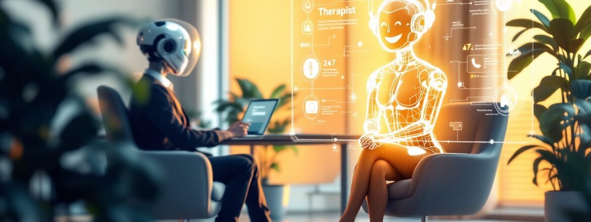 Persona utilizando un psicólogo IA 24/7 en un entorno flexible, ilustrando sus beneficios.